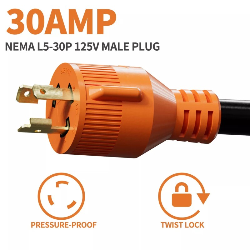 Epicord RV 30AMP 3Prong Generator Adapter 30amp Male Plug to