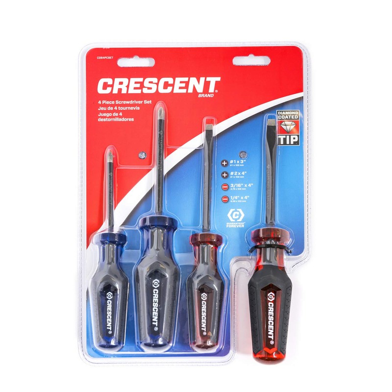 Crescent 4 Pc. Phillips/Slotted Co-Molded Diamond Tip Screwdriver Set -