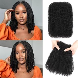 Afro Kinkys Bulk Human Hair 50g/Pack Braiding Hair for Dreadlocks Extensions,Loc Repair,Twist Braiding No Short Hair 4C Afro Kinky Human Hair Natural Black (12 Inch)
