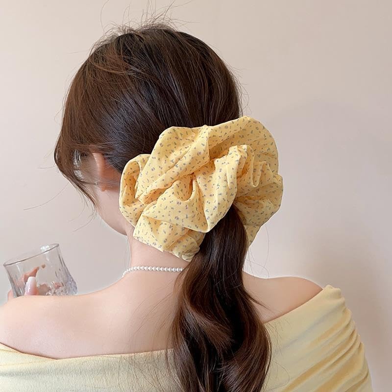 TUCEWP Extra Large Scrunchies 7 Inches Oversized Big Yellow Chiffon