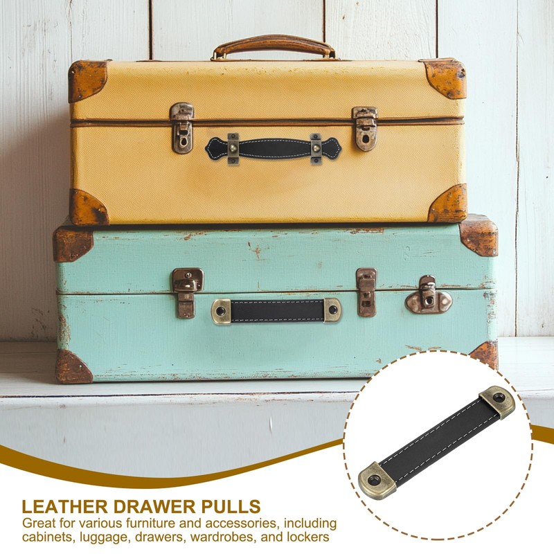 PATIKIL 4.4" Leather Drawer Pulls with Iron Sheet, 2 Pcs