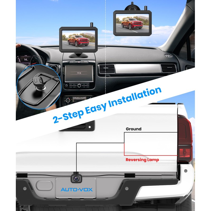 AUTO-VOX Wireless Backup Camera W7-2.4G Stable Digital Signal Rear View