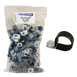 Kable Kontrol 100 Pack 1/4 Inch Steel Cable Clamps, Zinc Plated Wire Clamp, Vinyl Coated Insulated, Cable Management for Hose, Steel Pipe, Wires, Cords, Conduits, Construction and Automotive