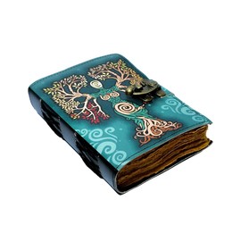 ARTISTRY ARTS Book of Spells and Shadows Journal with Lock Clasp Vintage Handmade Leather Luna Moths and Morpho Butterfly Print Diary Prayer Pagan Witchcraft Supplies Wiccan Decor Notebook Daily