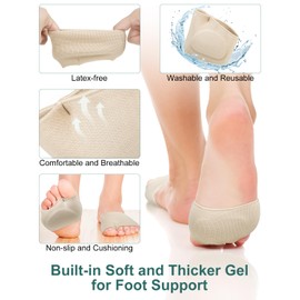 2 Pairs Metatarsal Foot Pads, Ball of Foot Cushions for Women Men Feet Pain Relief, Sesamoiditis, Metatarsalgia, Mortons Neuroma-Fabric Sleeves with Gel Inserts (Beige, Small)