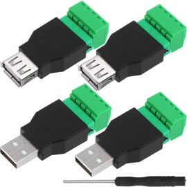 DKARDU USB Type A Connector Screw Terminal Solderless 5 Way/Pin Block Adapter, USB 2.0 Repair Kit Male Female to Shield Terminals Pluggable Type Converter for USB Cable, 4 PCS