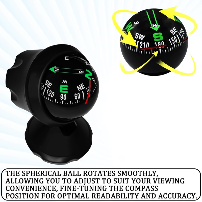 KUQUTIDY Car Compass Ball with Bottom Stick, Compass for Car