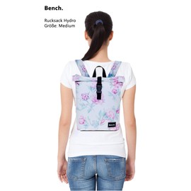 Bench Rucksack Damen Mädchen Daypack Tasche medium backpack Handtasche Damenrucksack A4 wasserabweisend Plane outdoor Hydro Compact 64222 + bagboom Schlüsseletui (White Flower/weiss 2021)