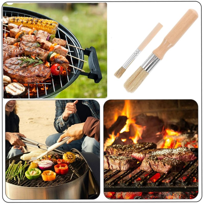 2 pcs Multifunctional Wooden Handle Round Small Pastry Brush, Round