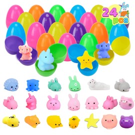 Kijamilee 24 PCS Easter Eggs Filled with Squishy Toys, Easter Basket Stuffers for Toddler Boys Girls, Plastic Easter Eggs Filler Kawaii Stuff Squishy Easter Gifts for Kids, Easter Egg Hunt Party Favor