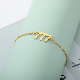 PAMTIER Angel Number 777 Bracelet for Women Stainless Steel Adjustable Chain Link Dainty Simple Numerology Jewelry Gold