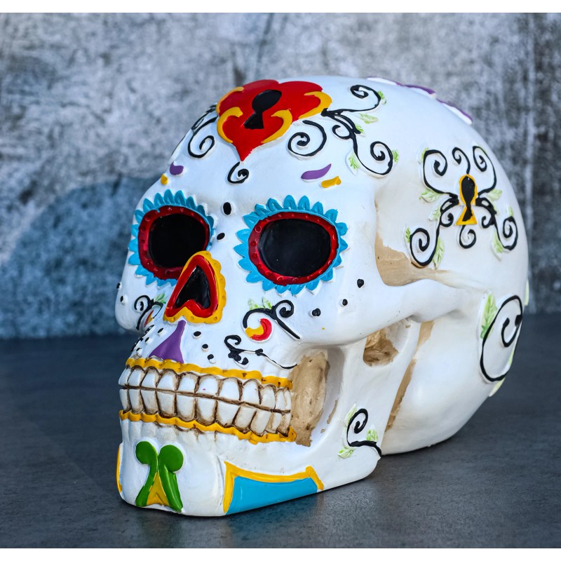 Ebros White Floral Sunny DOD Sugar Skull Statue Colorful Pastel