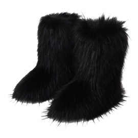 Gegefur Women's Faux fur Boot Furry Fluffy Short Snow Boot Mid-Calf Boots Warm Comfortable Outdoor Flat Shoes (black, numeric_8)