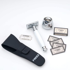 FREED Shaving Kit for Men - Safety Razor with alloy handle and 10 Japanese 6cr13 Stainless Steel, include razor base, razor travel case, christmas gifts for Men,Made in Taiwan