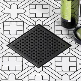Neodrain 6 Inch Square Shower Drain with Removable Quadrato Pattern Grate, Matte Black 304 Stainless Steel Square Drain, with Watermark&CUPC Certified, Hair Strainer
