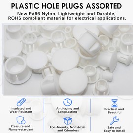 BOPOREAE 5/8 In/16 mm White Plastic Hole Plugs, Snap in Locking Round Hole Panel Plugs Fastener Covers for Kitchen Cabinet Furniture Electric Box, Door Screw Hole Cover, Tube Pipe Choke Plug, 40PCS