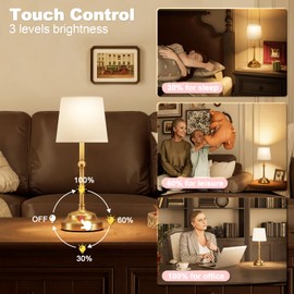 VOLISUN Cordless Table Lamp, 5200mAh Battery Operated Lamp, Touch Dimmable Wireless Lamp Bedside Light for Bedroom, Living Room, Dining Room (Gold, 1 Pack)