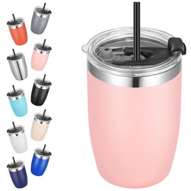 VEGOND Stainless Steel 12 oz Tumblers bulk Vacuum Insulated Double Wall Travel Tumbler with Lid and Straw Reusable Tumbler, Pink 1 Pack