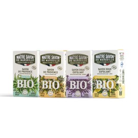(Value Set of 4) Maitre Savon de Marseille Organic Soap, 3.5 oz (100 g) x 4 Types, Bio Soap, Eco-Friendly