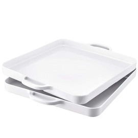 HSDT Square Serving Trays with Handles Melamine White 12.5x12.5 Inch Spill Proof Kitchen Eating Trays Set of 2 for Cafeteria Cafe Food Appeizer Dessert Snack Dinner Lunch Breakfast,TR14-02