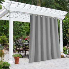 NICETOWN Waterproof Outdoor Curtain 120" L Extra Long, Stainless Steel Grommet Blackout Privacy Protect Room Darkening Drape Public Divider for Patio & Pool, Silver Grey, 84" W, 1 Panel