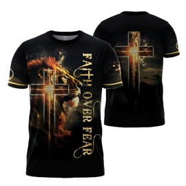 Faith Over Fear Shirt, Religious Shirts, Jesus Shirts for Men, Christian T Shirts for Men (L)