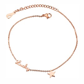 Kim Johanson Lucky Star Women's Stainless Steel Anklet in Rose Gold with a Strong Lobster Clasp Including Jewellery Bag, 22 inches, Stainless Steel, Without Stone
