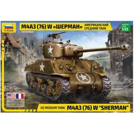 Zveda 1/35 Scale US Medium Tank M4A3 (76) W Sherman Model Kit, 3676