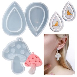 Resin Jewelry Casting Molds Teardrop Mushroom Shape Silicone Mold Clear Pendant Resin Molds with Hanging-Hole DIY Crafts Jewelry Casting Supplies