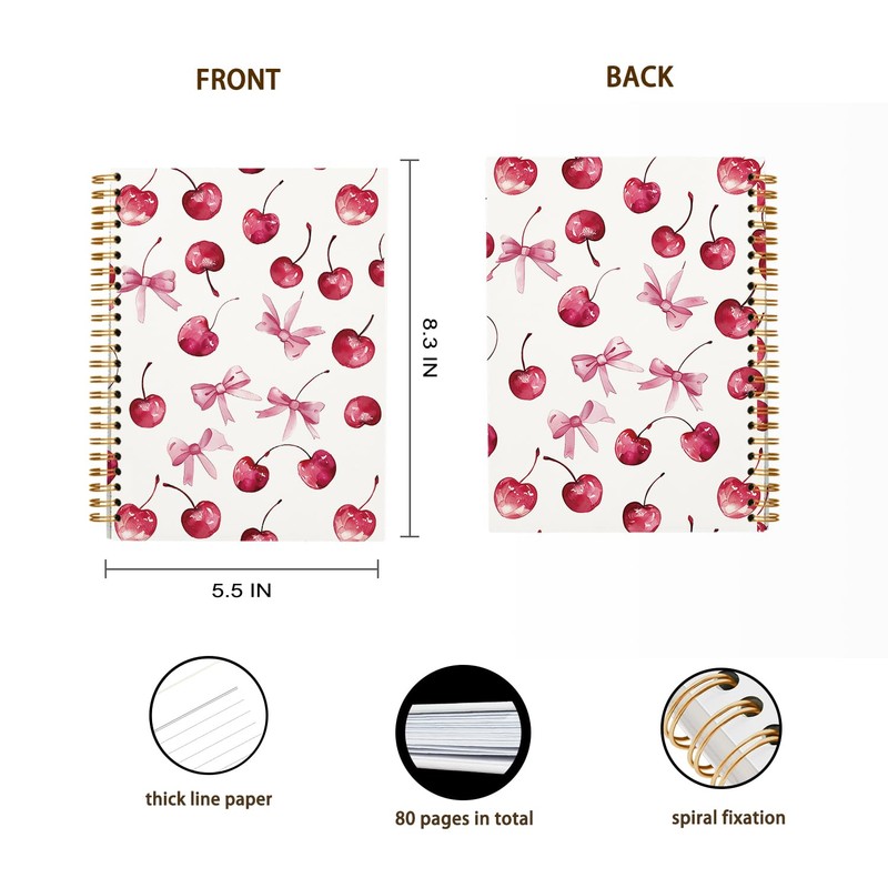 OXW Coquette Pink Bow Notebook Journal, Pink Cherry Planner Cute