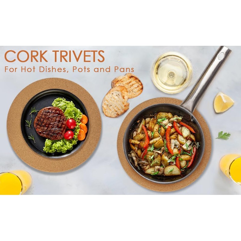 6 Pack Extra Large Cork Trivet, 9.5 Inch High-Density Thick