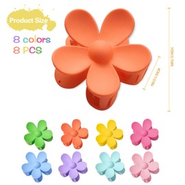 Pack of 8 Large Claw Hair Clips, Flower Hair Clips for Women, Flower Shape, Non-Slip Hair Clips, Plastic Hair Claws, Hair Clips for Women (Flower C)
