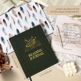 Lanpn Reading Journal Book Journal for Book Lovers Readers, 158 Pages Linen Hardcover Books Tracker Journal with 52 Book Reviews, 9.3" x 7.7" Reading Log Notebook Bookish Gifts (Green)