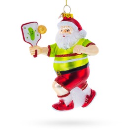 Pickleball Santa Blown Glass Christmas Ornament