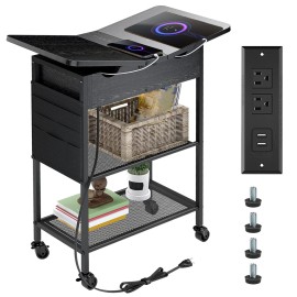 Bedside Nightstand with Wheels, End Table Side Table with 2 USB Ports 2 Outletscolor: White