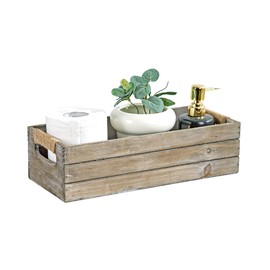 TIMRIS Rustic Wooden Toilet Paper Holder, Farmhouse Bathroom Decor, Toilet Tank Basket, Decorative Storage Container (Rustic Gray)