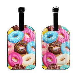 UESEU Colorful Donut Luggage Tag for Suitcases, PU Leather Baggage Tags Bag Tags Travel Id Label for Luggage Women Men -1 Piece