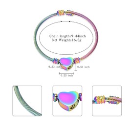 constantlife Cremation Jewelry Memorial Urn Bracelet for Ashes - Stainless Steel Cable Cuff Adjustable Love Heart Pendant Bangle Keepsake (Colorful)