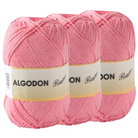 Cotton Yarn 100% Cotton 220 Metres for Knitting and Crocheting, Pack of 3 x 100 g, Colour Bubblegum Pink