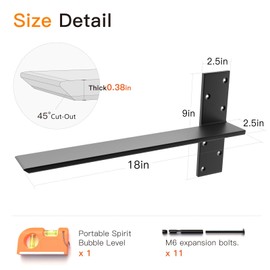 LEOPO 18" Lx2.5 W 2 Pack Free Hanging T Shelf Bracket, 3/8" Thick Countertop Support Brackets, Heavy Duty Knee Wall Hidden Floating Countertop Bracket for Cabinets, washbasin, Bench Seats, Vanities