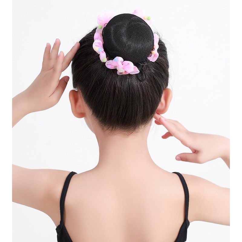 4PCS Girls Ballet Bun Covers Flower with Pearl Shaped Dance