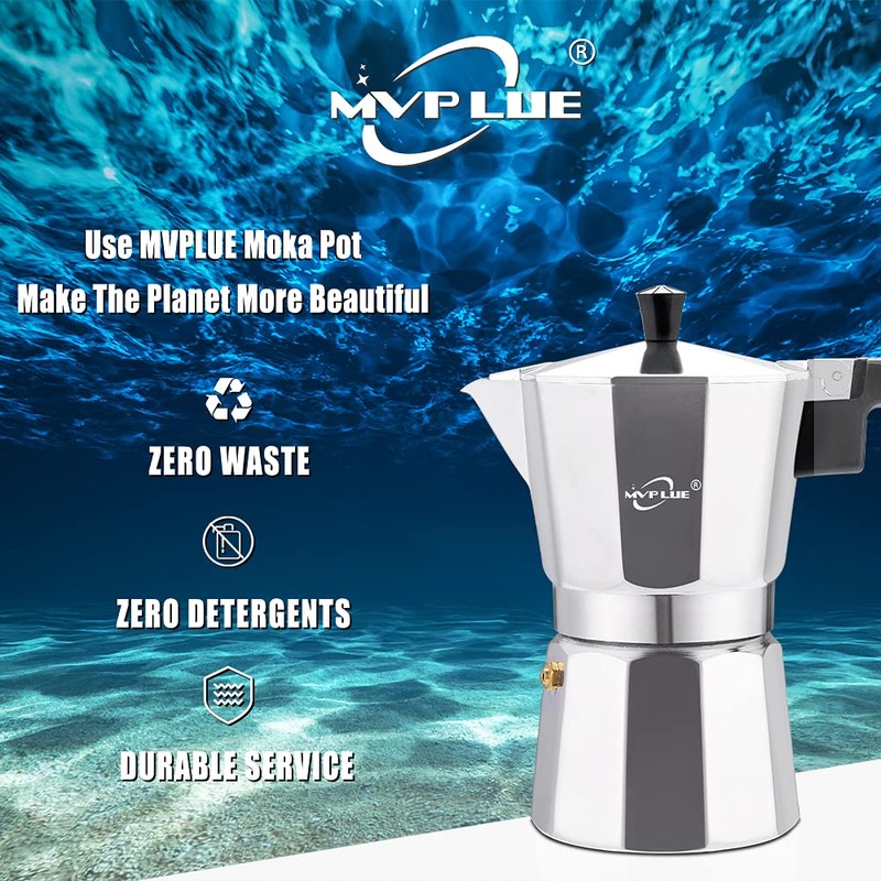 MVPLUE Classic Stovetop Espresso Maker 6 Cup ，Moka Pot Aluminum
