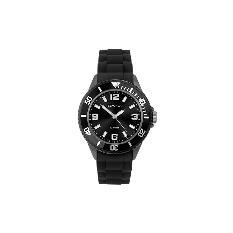Sekonda Boys/Youth's Black Silicon Strap Watch Black Dial 3390