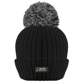 RockJock R40 Ladies Womens Winter POM POM Ribbed Beanie HAT with Advanced Thermal Insulation Black