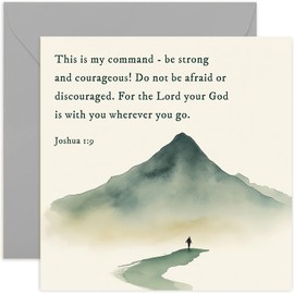 Religious Good Luck Card for Son or Daughter - Joshua 1:9 Bible Verses Greeting Cards Art - Encouragement Support Cards for Family Friends - Beautiful Contemporary Stylish Design