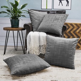 BYTIDE Art Velvet Decorative Square Throw Pillow Covers 20 x 20 Inches Set of 4, Cushion Case Pillowcase Pillowslip for Couch Bed Sofa Car Bedroom Living Room, Dark Gray