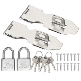 PATIKIL Door Lock Hasp Latch 3 Inch,2 Set Stainless Steel Safety Hasp Lock Clasp Hinge Packlock(30mm) with Screws/Key for Door Gate Cabinet Closets, Silver