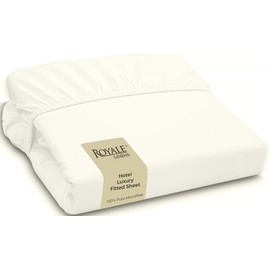 Royale Linens Fitted Sheet Queen - Brushed Hotel Quality 1800 Ultra-Soft Wrinkle & Fade Resistant - Bottom Sheet - Deep Pocket Stretches Up to 16" - Fitted Sheet Only - Elastic Sheet (Queen, Ivory)