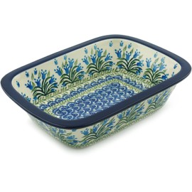 Polish Pottery Rectangular Baker 10-inch Feathery Bluebells made by Ceramika Artystyczna