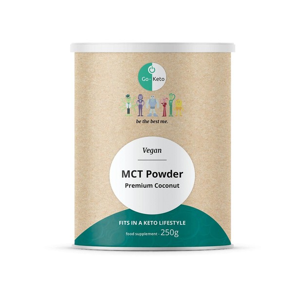 Go-Keto MCT Powder 250 g - Premium MCT Oil Powder C8/C10 Made of Coconut Oil Palm Oil Free, Perfect for Keto Diet, Ideal for Bulletproof Coffee or MCT Keto Shake, Fibre Made of Acacia Fibre, Vegan,